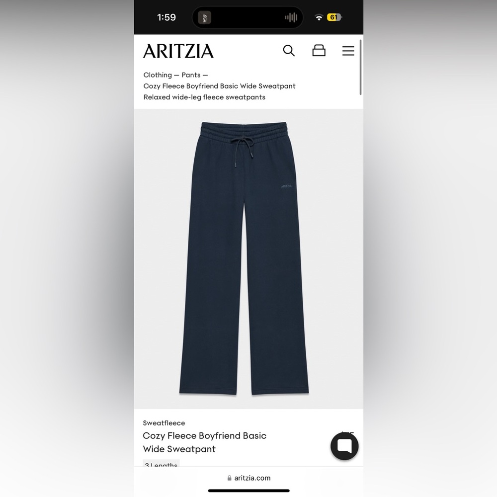 Aritzia Navy Wide Leg Sweatpants